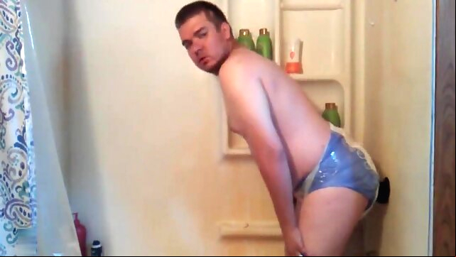 Sucking and Fucking a Dildo in Only a Diaper gaysex fetish video
